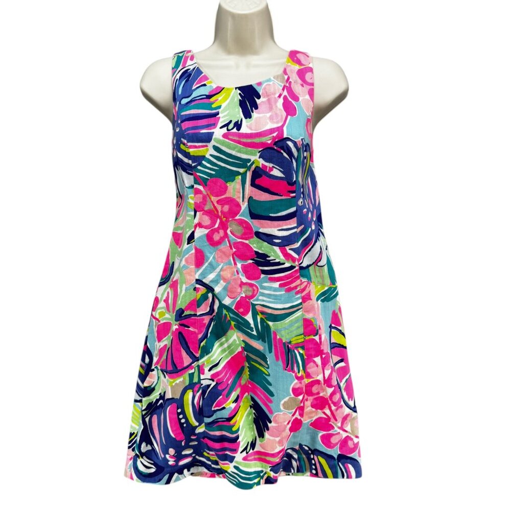Lilly Pulitzer Cathy Shift Dress Multicolor Exotic Garden Sleeveless Cotton Sz 2